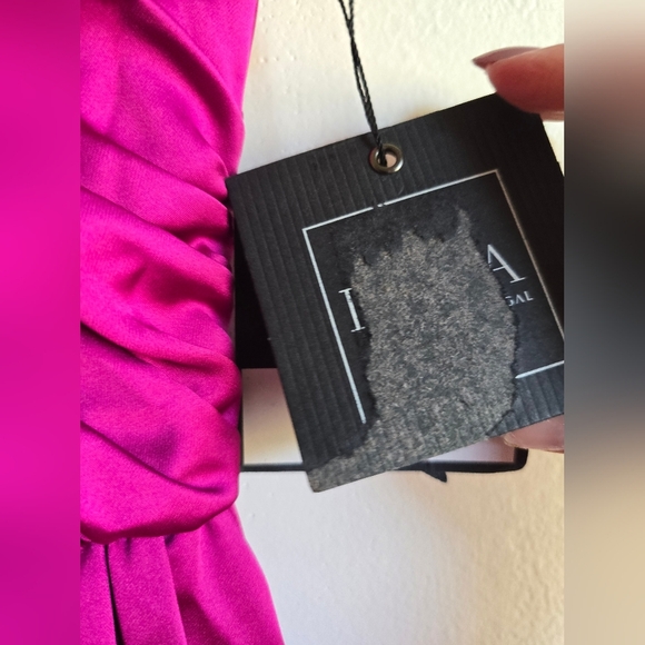 Ieena for Mac Duggal, Gathered One Shoulder Satin Faux Wrap Gown,Berry, 4 -NEW! - Picture 12 of 12